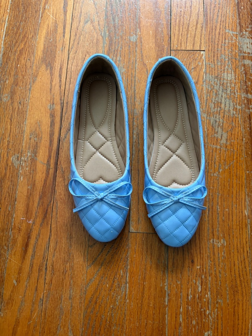 Light Blue Quilted Ballet Flats with Bow. Brand new